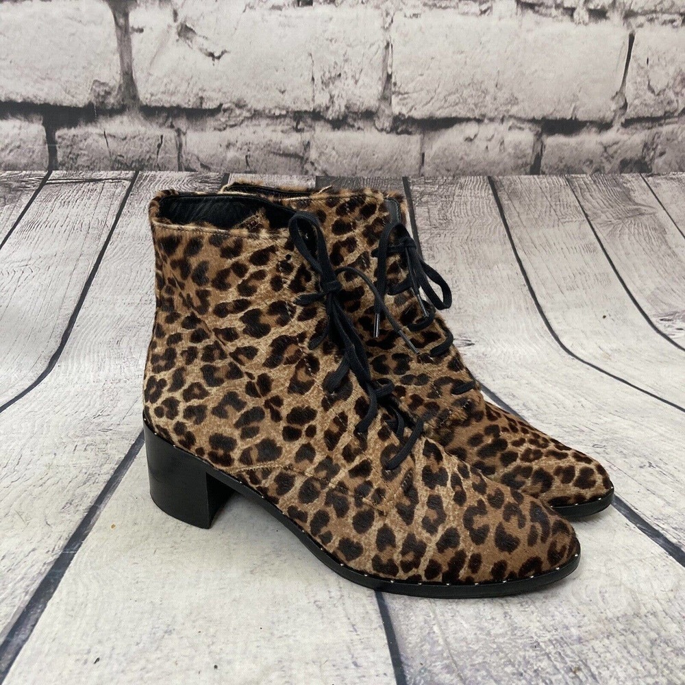 Freda Salvador Ace Bootie Women's Size 7 Lace Up Combat‎ Boots Cheetah Haircalf